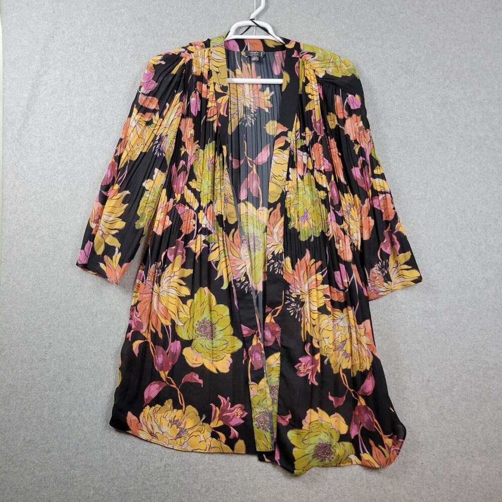 Ninety Clothing Co 100% Cotton Black Floral LS Cardigan Women's Plus 1X